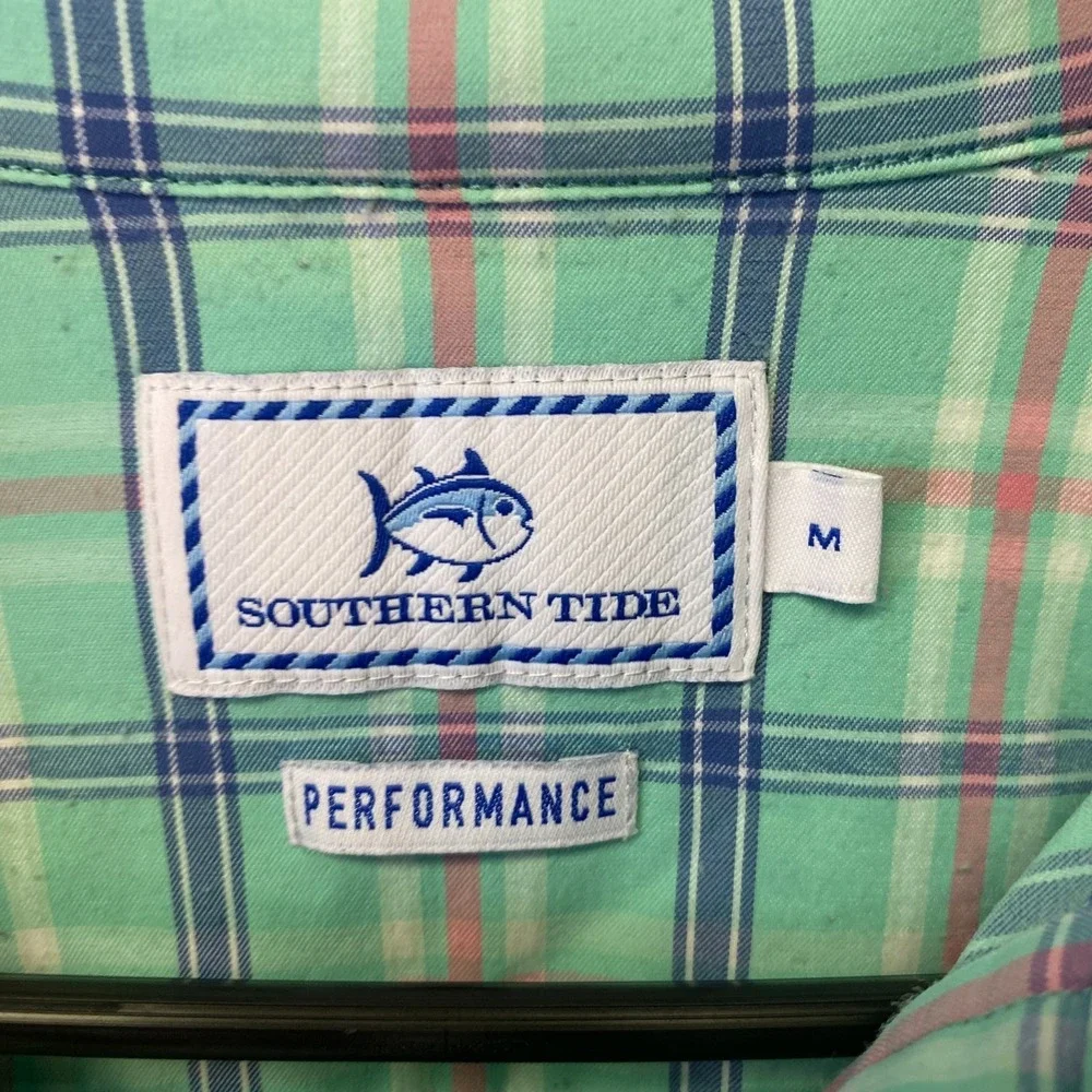 Southern Tide Performance Shirt Mens M Green Plaid Long Sleeve Button Down Mylan